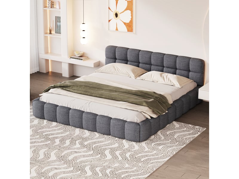  Lit 2 places 140x200 cm coloris gris  - Conforama D