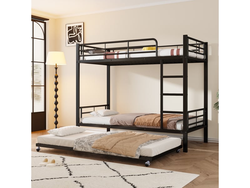  Lit superposé 90x200(90x190)cm coloris noir lit enfant noir - Conforama B