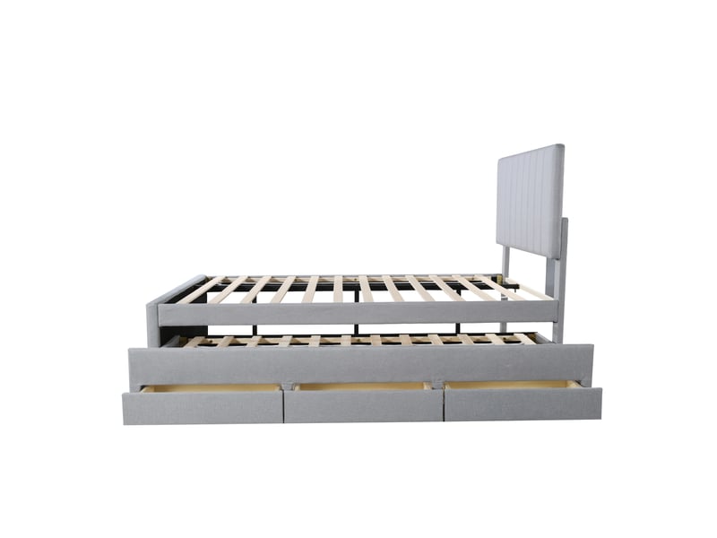  Lit gigogne simple 200x90 cm avec 3 tiroirs, tête réglable, couchage 190x90 cm, sans matelas, gris  - Conforama E