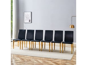 Lot de 6 chaises de salle à manger design, simili cuir noir et pieds métal dorés brillants, style luxe léger européen pour salle à manger et salon