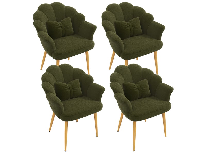  Lot de 4 fauteuils modernes – rembourrés – pieds en métal doré – dossier en forme d'arc – vert  - Conforama A