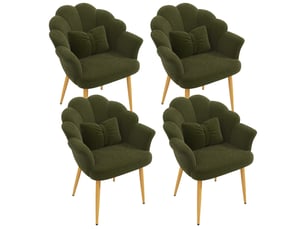 Lot de 4 fauteuils modernes – rembourrés – pieds en métal doré – dossier en forme d'arc – vert