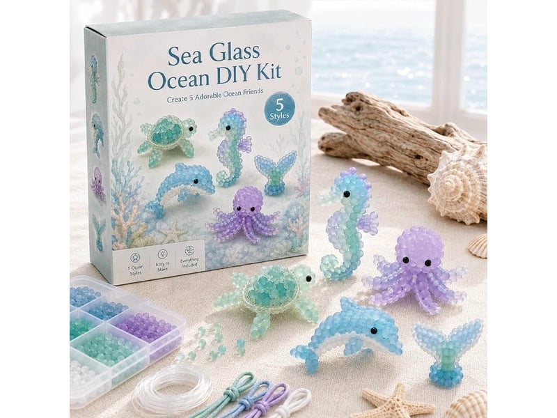  Kit diy bracelets en perles de verre dépoli, bijoux inspirés de la mer avec breloques, loisirs créatifs adultes et ados  - Conforama A