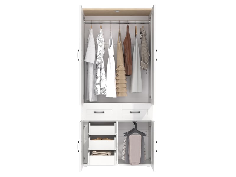  Armoire à portes battantes 90x50x200 cm, style maison de campagne, mdf blanc, meuble de rangement chambre et dressing  - Conforama A