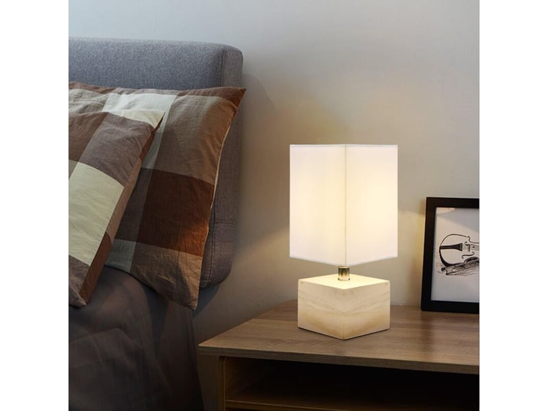  Lampe de chevet décoration moderne [ampoule e14 incluse] en bois, éclairage chambre (blanc) - r  - Conforama E
