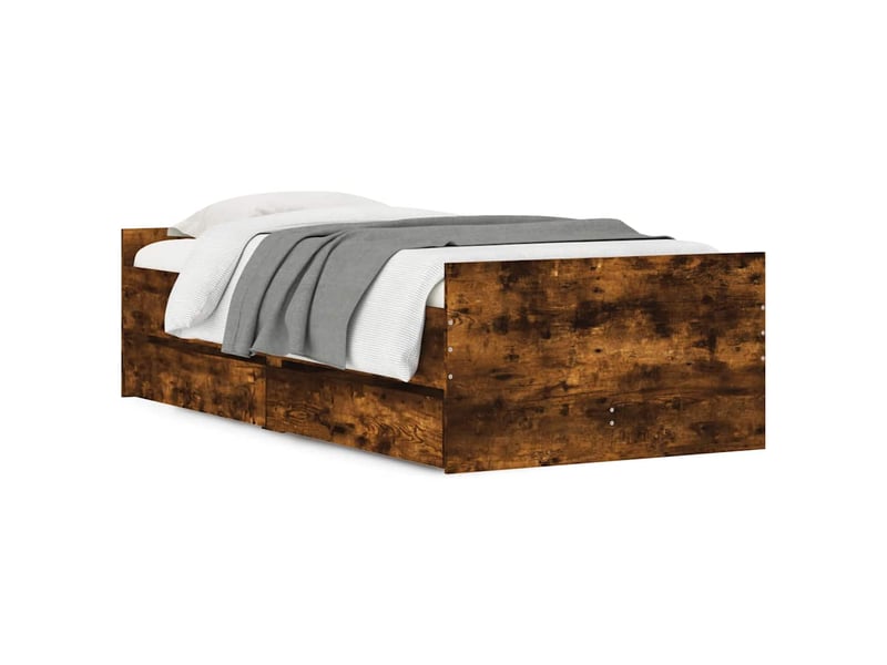  Lit simple- lit adulte -  cadre de lit avec tiroirs sans matelas chêne fumé 100x200 cm  - Conforama A