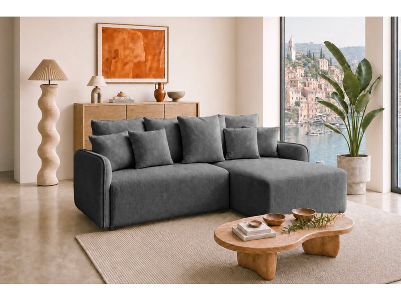Portofino - canapé d'angle convertible tissu chenille 3 places gris foncé - Conforama B