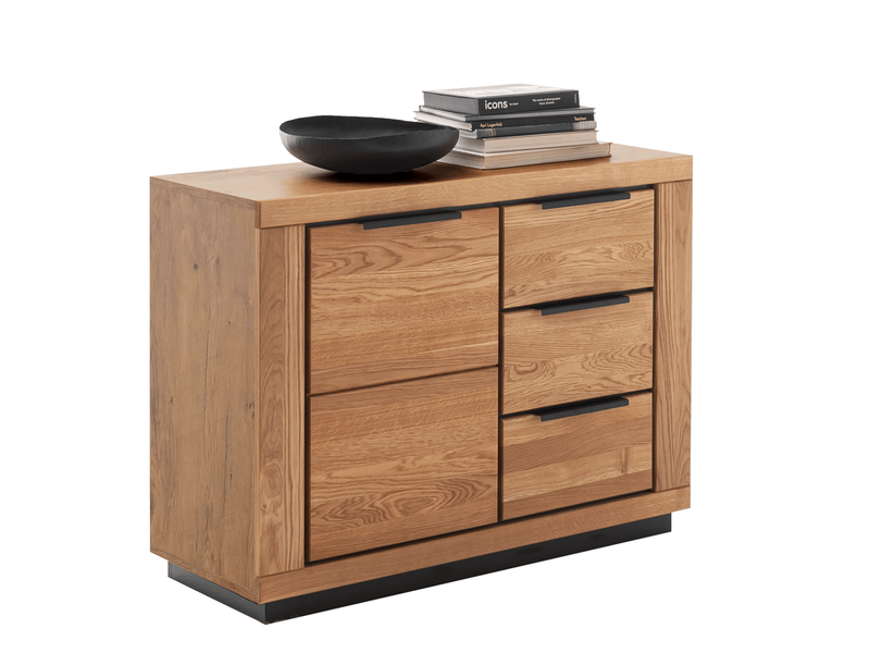  Commode 1 porte 3 tiroirs coloris chêne massif huilé - longueur 107 × hauteur 80 × profondeur 40 cm  - Conforama D