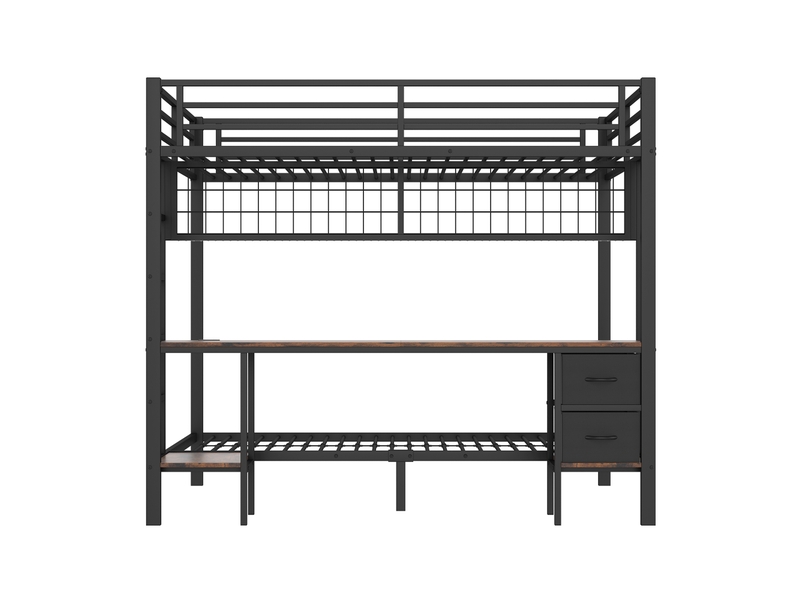 Lit mezzanine noir 90/140x200 cm avec bureau, tiroirs, led 7 couleurs et usb - Conforama A