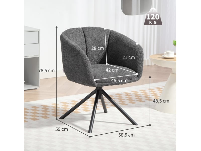  Fauteuil tcqpz pivotant avec accoudoirs 58,5 x 59 x 78,5 cm en polyester gris foncé  - Conforama C
