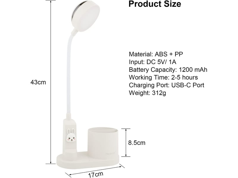  Lampe de bureau enfant avec porte-stylo led rechargeable dimmable pour enfants (blanc)  - Conforama B