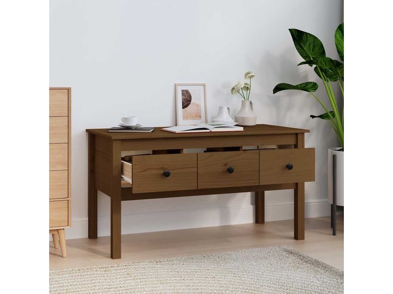  Table basse - table de salon - table à thé marron miel 102x49x55 cm bois massif de pin  - Conforama C