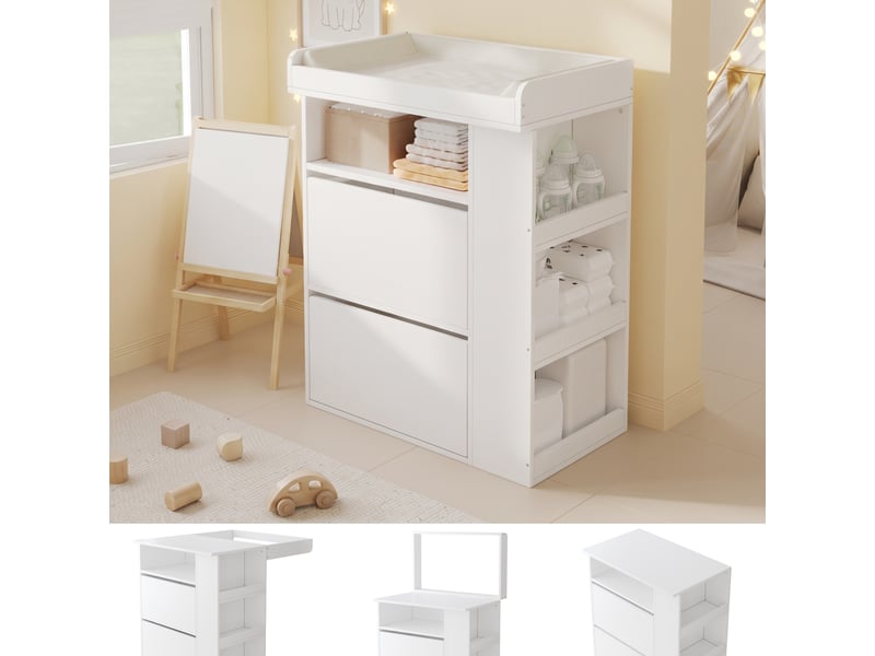  Commode à langer blanche 82x50x100 cm, table à langer évolutive en mdf avec tiroirs  - Conforama B