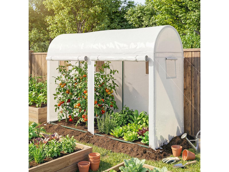  Serre de jardin, petite serre de balcon en bâche pe châssis acier, portes et fenêtres roulantes 300 x 100 x 200 cm blanc  - Conforama C