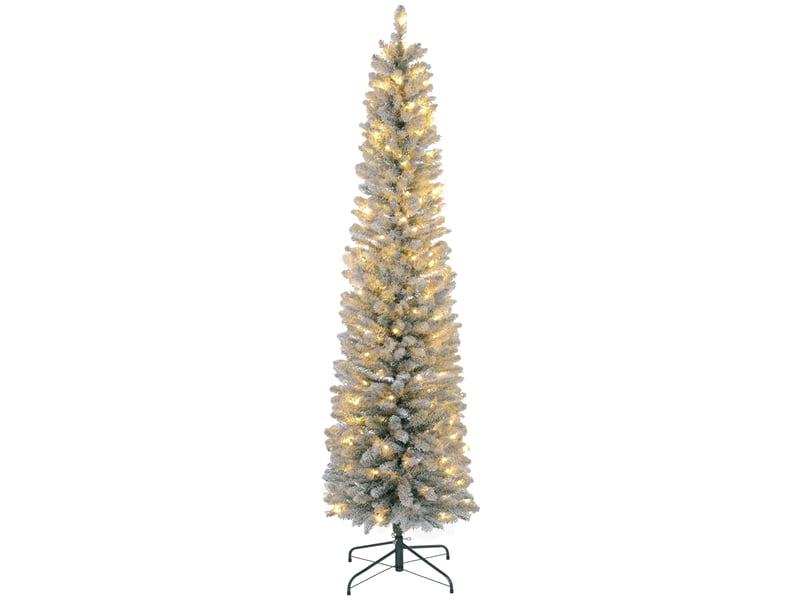  Sapin de noël 210 cm, guirlande lumineuse led, éclairage artificiel, ignifugé, base en métal, vert  - Conforama A