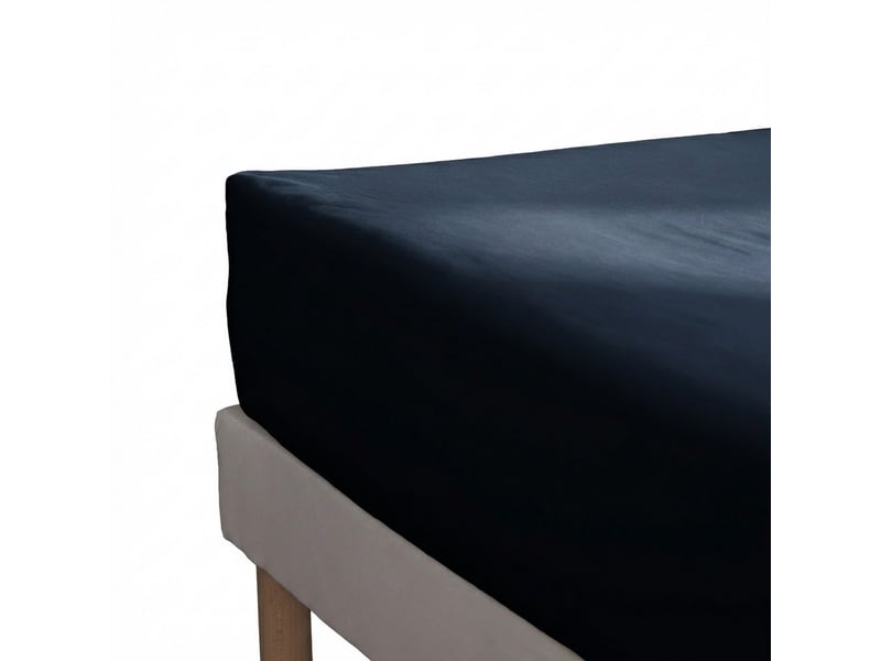  Drap housse 180x200+35 cm percale de coton bleu nuit PD25245 - Conforama A