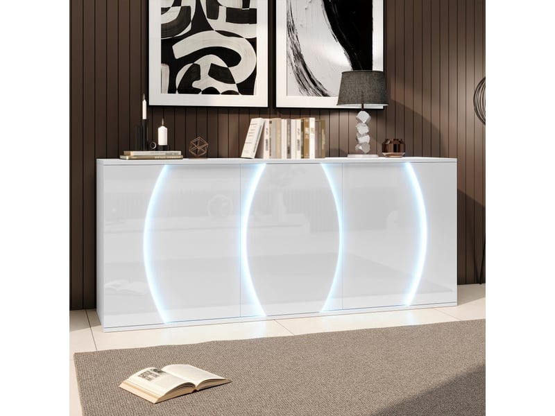 Buffet de salon, 150 x 40 x 70 cm, meubles de rangement avec portes à led, blanc - Conforama D