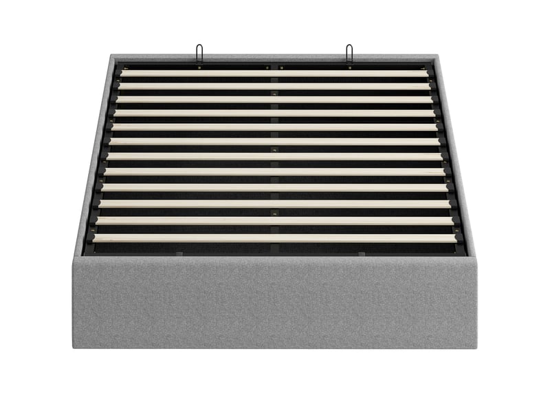  Lit coffre 140 x 190 cm, cadre de lit double rembourré, sommier à lattes en bois, rangement caché, sans bruit, gris  - Conforama B