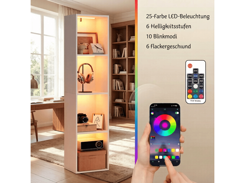  Bibliothèque verticale 4 compartiments avec led blanc 40x29x170 cm T5828P536770 - Conforama E
