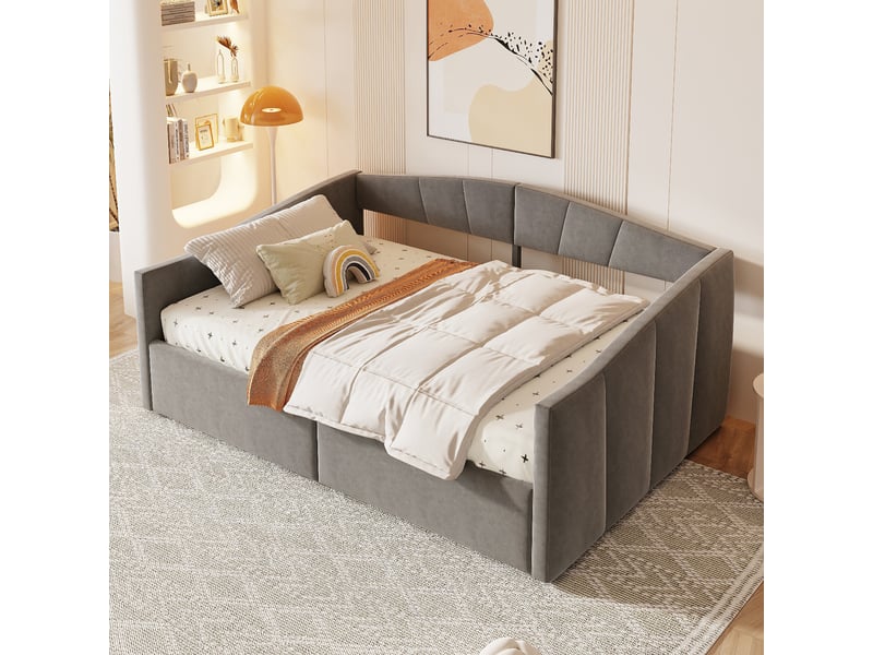  Lit convertible rembourré en velours gris 140x200 cm  - Conforama E