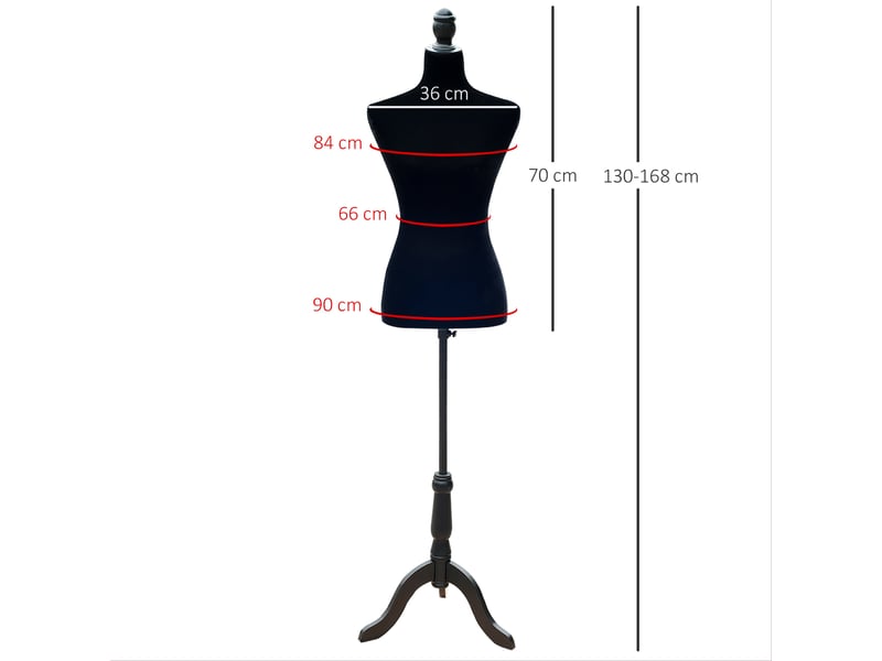  Mannequin de couture ajustable 130-168 cm avec trépied en bois pour la photographie de mode et la présentation de vêtements - noir  - Conforama E