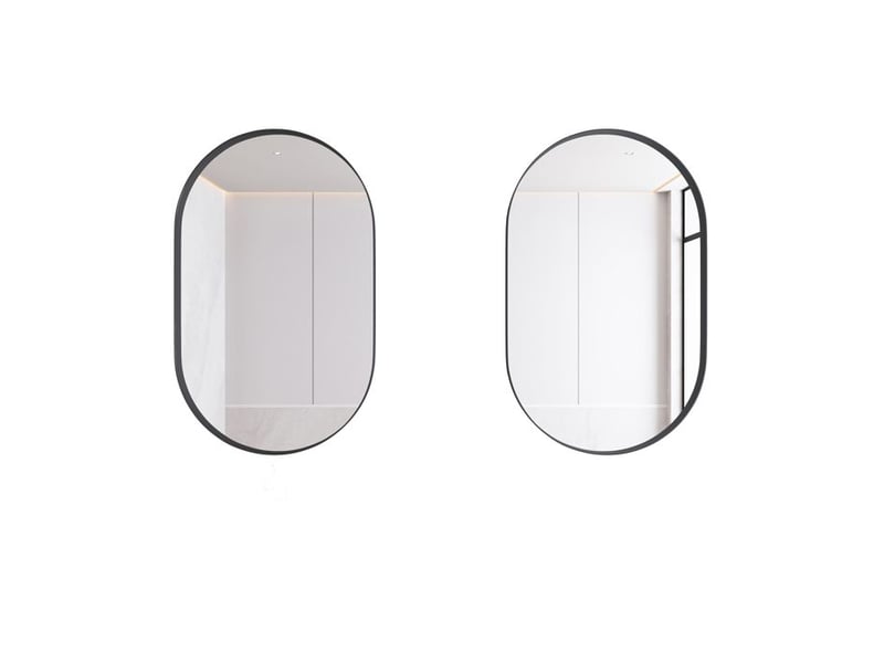  Armoire à miroir ovale - 85x51.5x12 cm - noir - cadre en métal - étagères réglables - rangement spacieux  - Conforama E