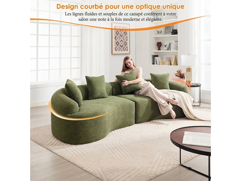  Canapé courbé moderne canapé modulable 4 places en chenille verte 275 cm sans montage  - Conforama R