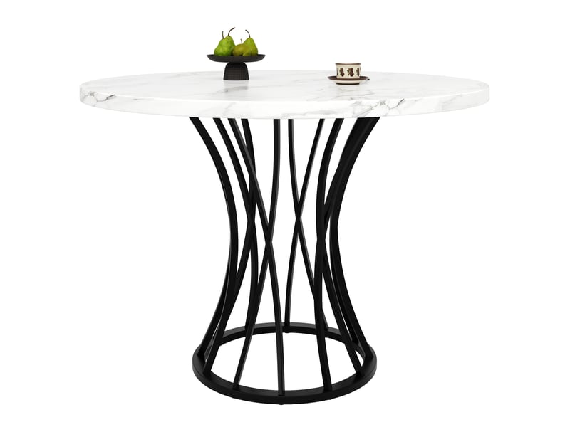  Table à manger ronde pieds métal noir et plateau mdf blanc marbré, design contemporain pour salon et cuisine, 80 x 80 x 76 cm – noir  - Conforama A
