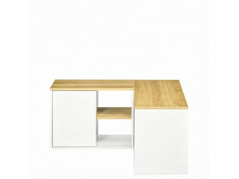 Banc tv d'angle 90 x 90 x 45 cm - blanc et bois clair - 5 espaces de rangement d'inspiration scandinave  - Conforama D