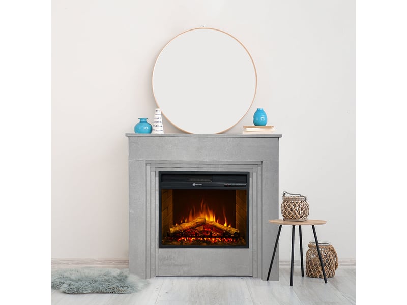  Bellini - cheminée électrique sur pied à effet flamme 96x96x35 cm en bois avec effet béton  - Conforama B