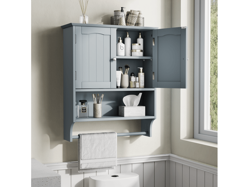  Armoire de salle de bain murale à 2 portes avec étagères réglables et porte-serviettes, en mdf, 56,8 × 19 × 70 cm  - Conforama C