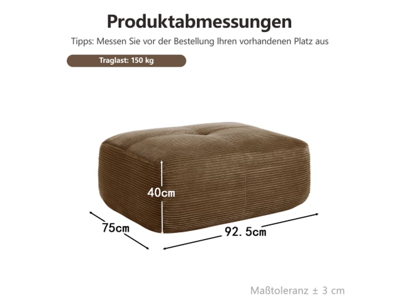  Ottoman en velours côtelé - marron - velours côtelé premium - 9.05 kg - modulaire 92.5x75x40cm - Conforama A