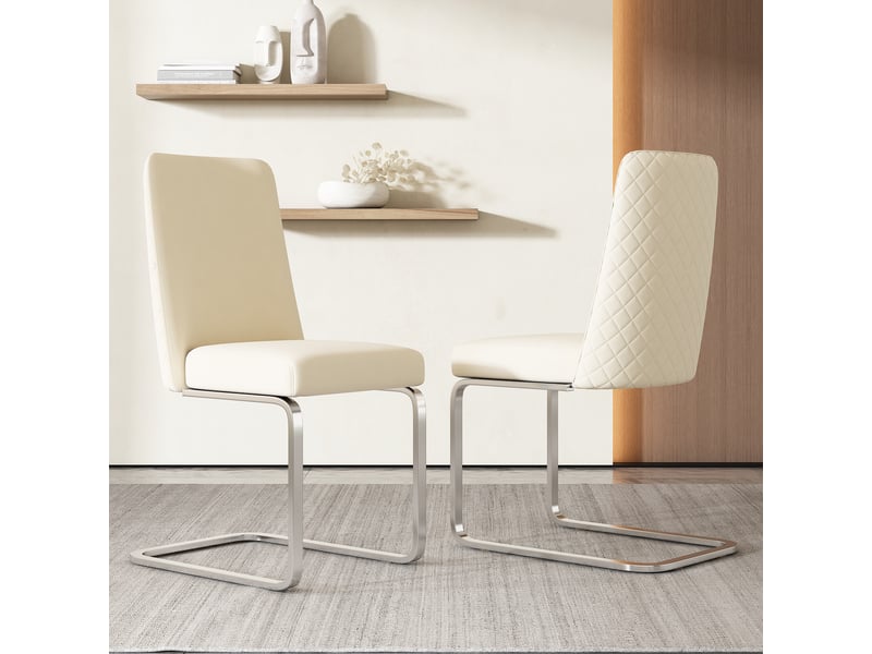  Lot de 6 chaises de salle à manger en velours beige, pieds métal argenté  - Conforama B