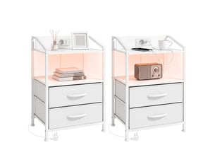 Lot de 2 tables de chevet led pour chambre avec chargeur, 40 x 30 x 60 cm, blanches
