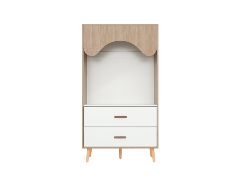  Armoire enfant ouverte 80 x 46 x 141,5 cm – blanc et bois naturel – tringle et tiroirs  - Conforama D