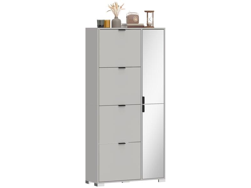 Meuble à chaussures avec miroir, 4 tiroirs à abattants, meuble à chaussures d'entrée, gris - Conforama B