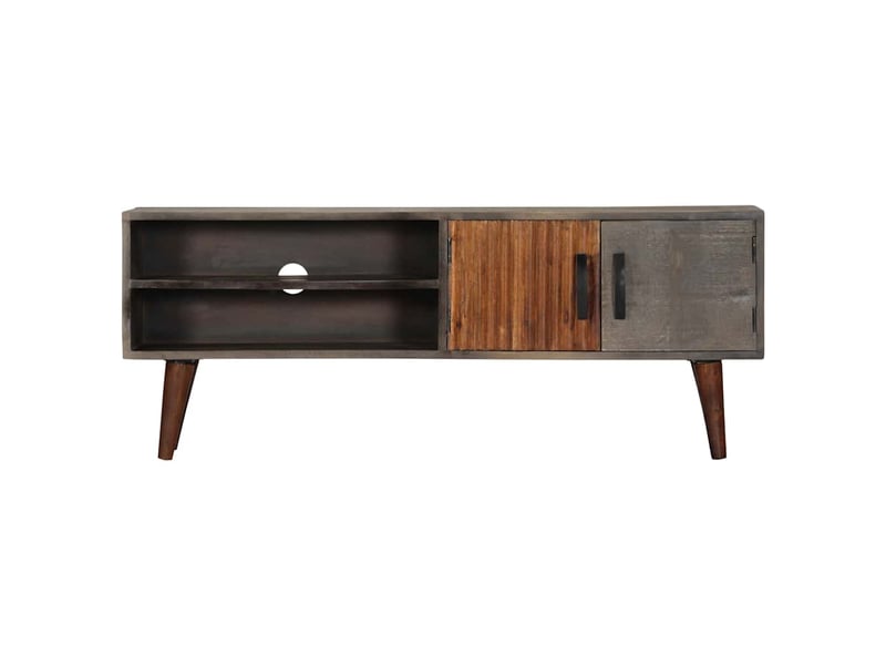  Meuble tv - banc tv - meuble de rangement gris 130x30x46 cm bois massif de manguier brut  - Conforama A