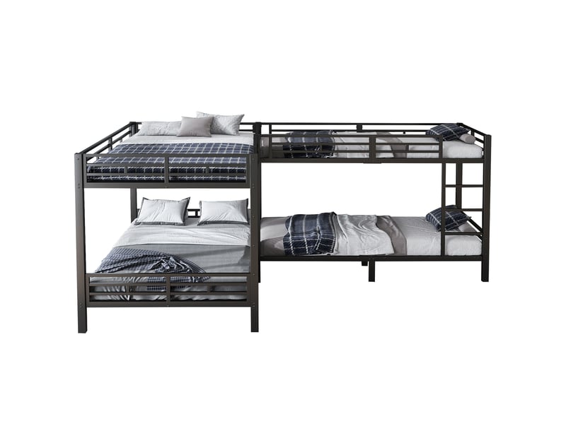  Lit superposé enfant 90x200 et 140x200 cm – noir – 4 couchages avec échelle 3 marches, sans matelas  - Conforama A