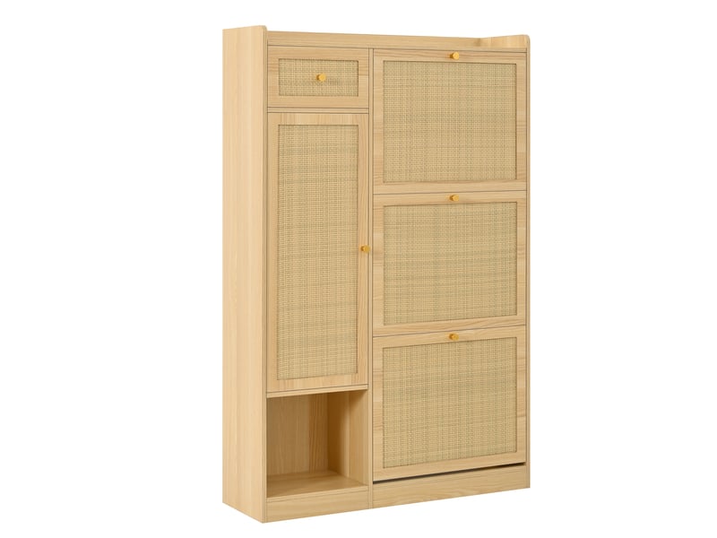  Meuble à chaussures 3 abattants 1 tiroir 1 porte effet rotin naturel 80.5x25x125 cm N657P468982N - Conforama B