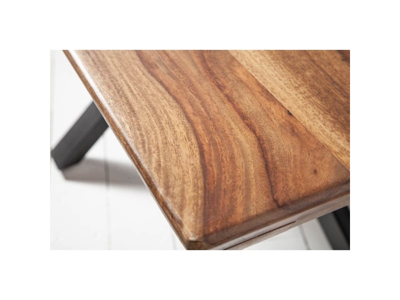 Table solara 200 cm – plateau en bois de sheesham verni et pieds en métal noir – style industriel - Conforama D
