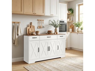 Buffet sieglinde style campagnard chic blanc & noyer rangement polyvalent 140 cm