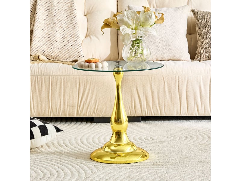  Table basse plateau en verre trempé socle stable forme ronde design moderne format compact style élégant  - Conforama B