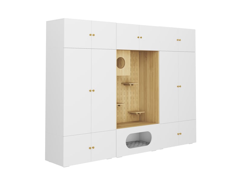  Armoire penderie avec espace chat 270x50x200 cm - vestiaire d'entrée multifonction blanc et bois  - Conforama R