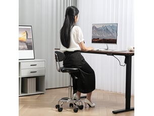 Tabouret de bureau à roulettes réglable en hauteur noir, dossier et repose-pieds, pivotant à 360° pour le travail