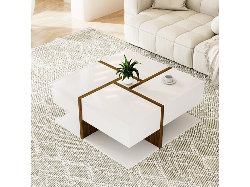  Table basse carrée blanc - 78x78 cm panneau de particules table basse blanc - Conforama B