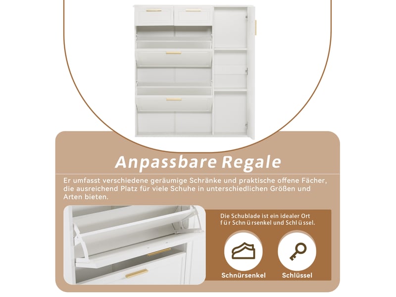Meuble à chaussures 95x24x107 cm, capacité 15 paires, deux tiroirs et étagères modulables blanc - Conforama R