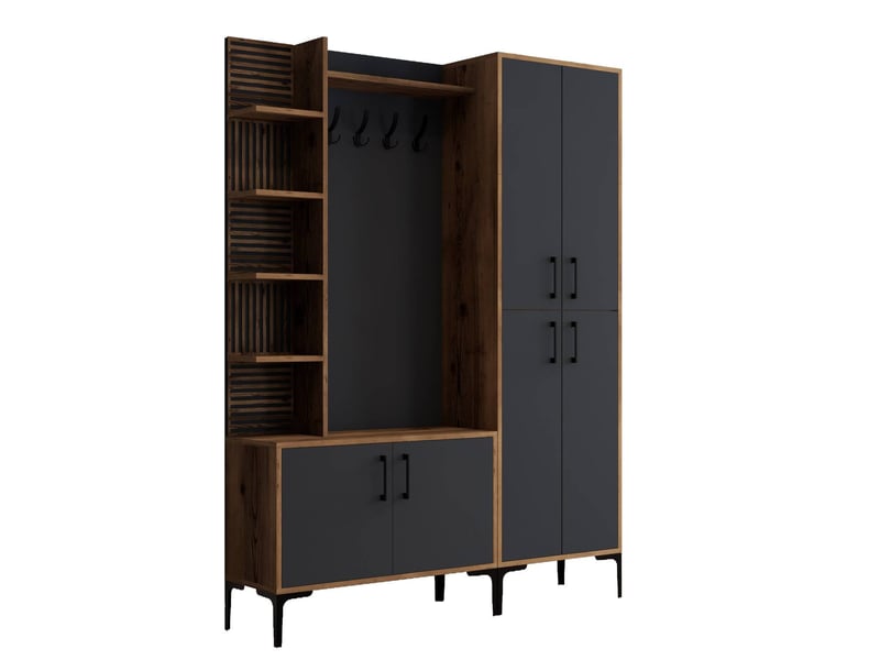 Ensemble armoire et porte manteau vicente bois foncé et anthracite  - Conforama A