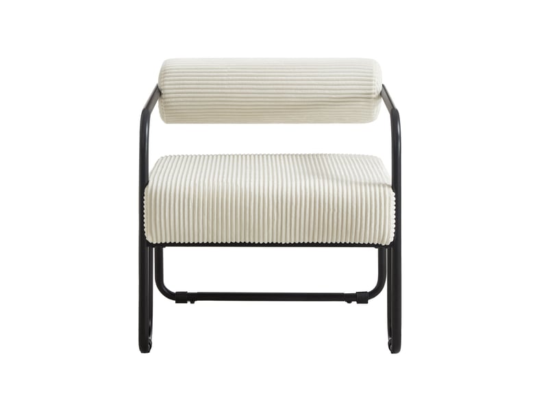 Fauteuil lounge confortable en velours côtelé avec dossier cylindrique et structure métallique noire, beige  - Conforama A
