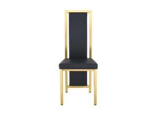 Ensemble de 2 chaises minimalistes - bord doré, cuir pu noir, cadre métal doré - 109 cm, salle à mangerbureau