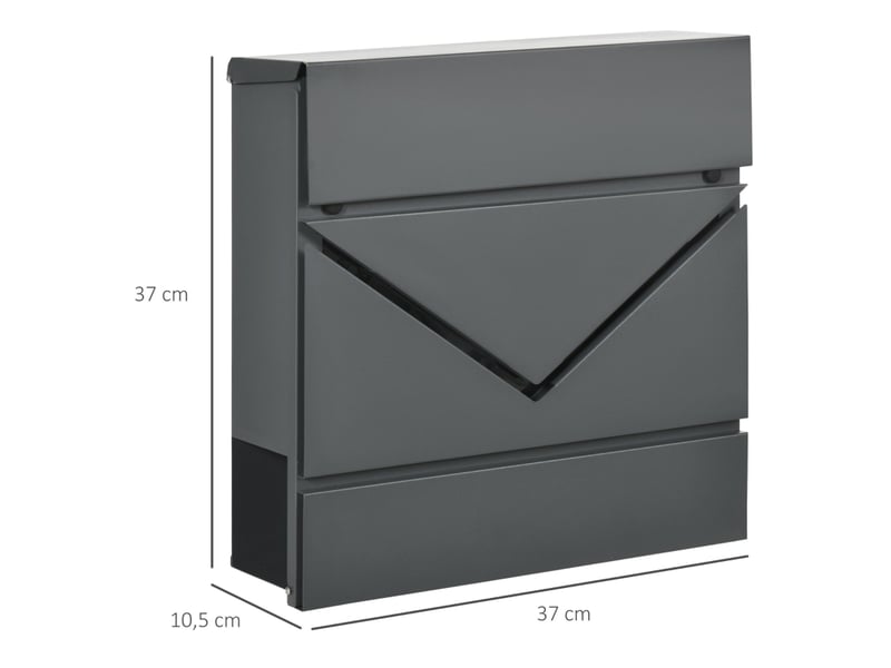 Boîte aux lettres en acier - homcom - gris foncé - serrure protégée - couvercle avec 2 trous de drainage 37x10.5x37cm - Conforama B